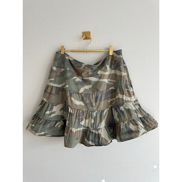 Vintage Y2K Camo Tiered Ruffle Mini Skirt Cargo Style Flare – Size XL - Picture 2 of 5